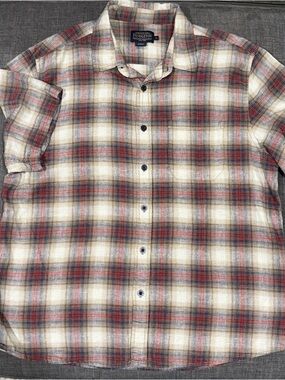 Pendleton Men’s Red, Cream & Gray Plaid Linen Blend Button-Down Shirt
